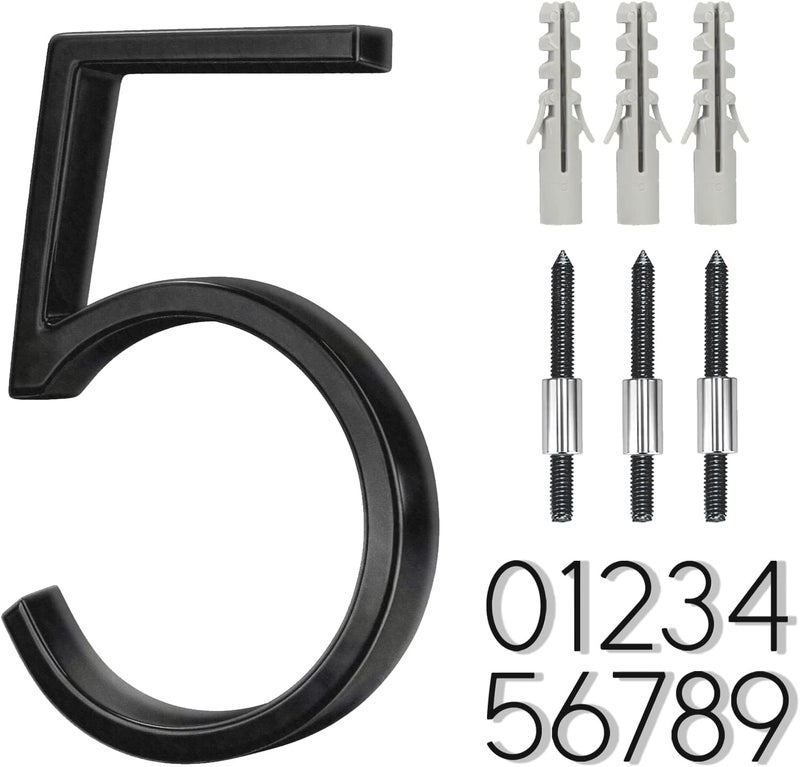 BVNUD 5 Inch Stainless Steel Floating House Number, Metal Modern House Numbers, for Outdoor Mailbox Yard Home Wall DoorGarage Gate with Nail Kit, Coated Black, 911 Visibility Signage - Image 1